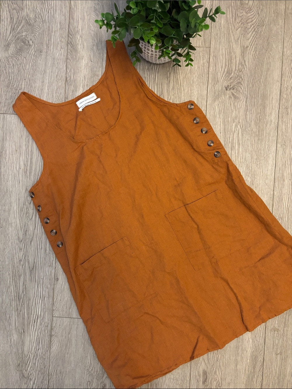 Urban Outfitters Boho Apron Button-Side Linen Dress
